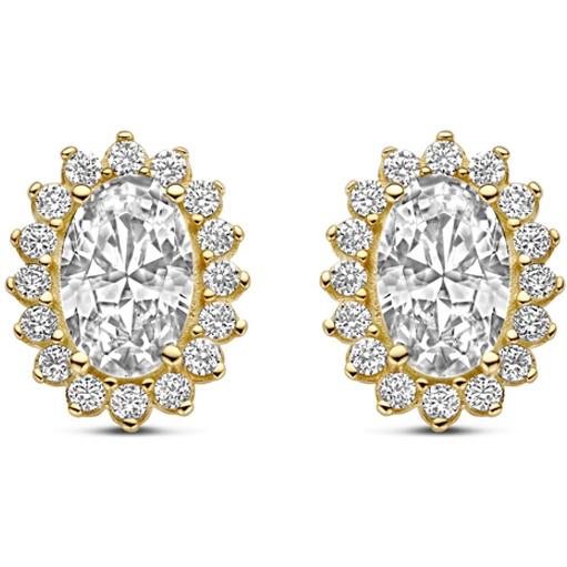 oorknoppen zirkonia 9 mm 14K geelgoud