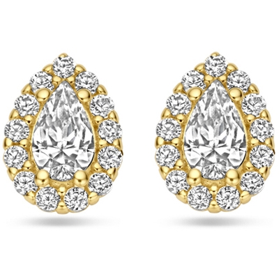 oorknoppen zirkonia halo 8 mm 14K geelgoud
