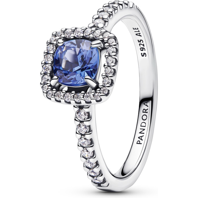 Pandora 193555C01 Sprankelende ring met vierkante blauwe halo