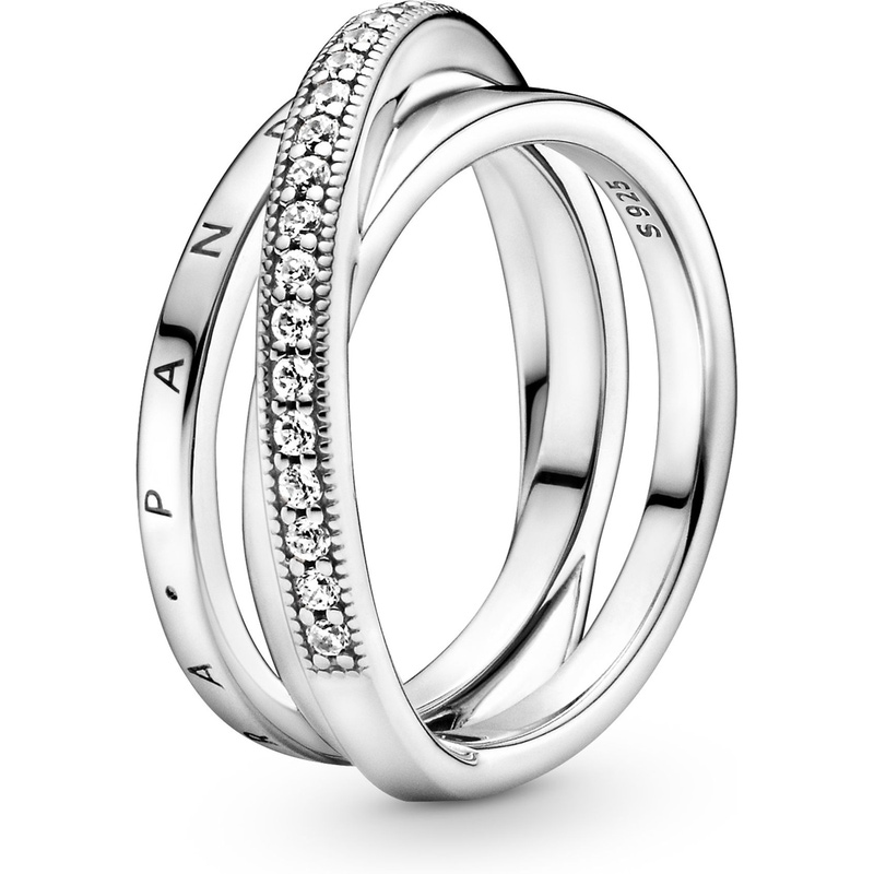 Pandora 199057C01 Gelinkte Pavé Driedubbele Bandring