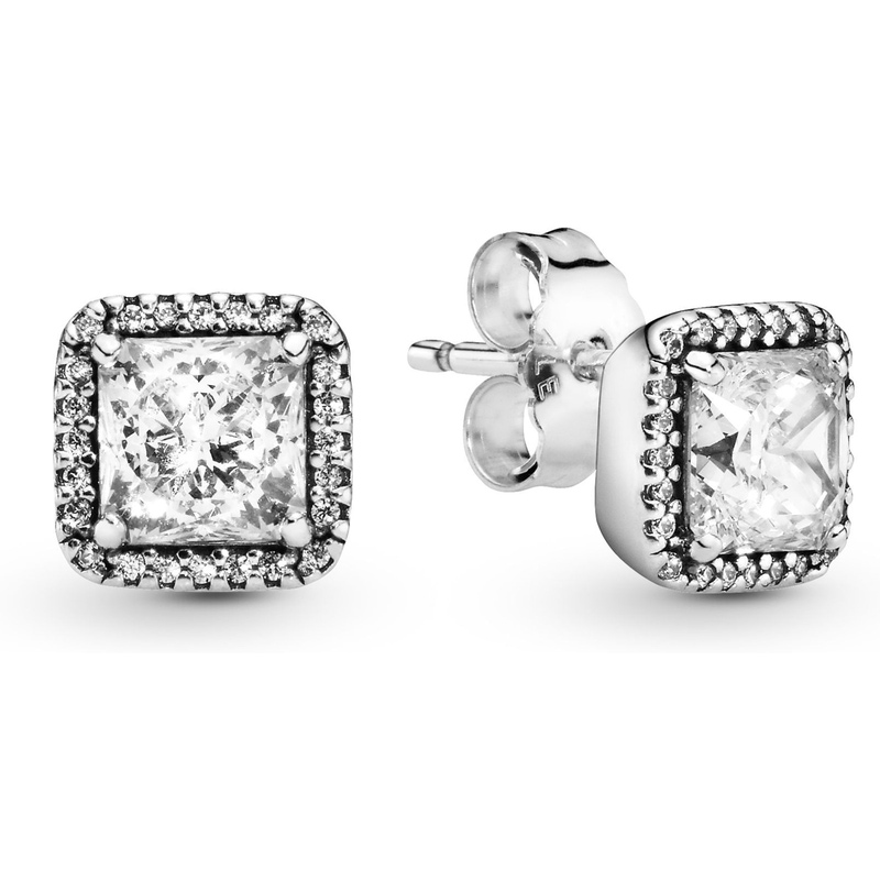 Pandora 290591CZ Vierkante Stralenkrans Oorknopjes