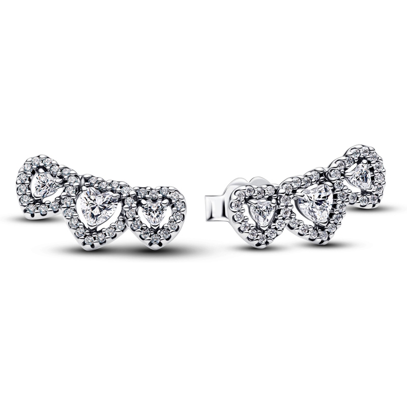 PANDORA 294411C01 Zilveren oorknopjes hartjes trilogie zirkonia
