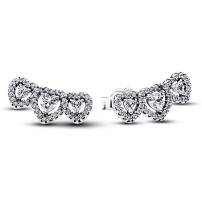 PANDORA 294411C01 Zilveren oorknopjes hartjes trilogie zirkonia