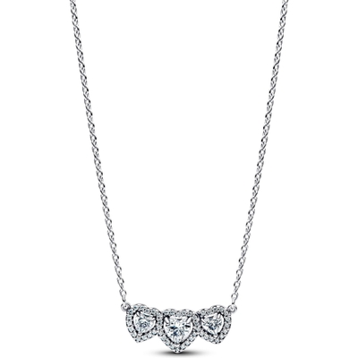 PANDORA 394412C01-45 Zilveren ketting met hartjes trilogie hanger