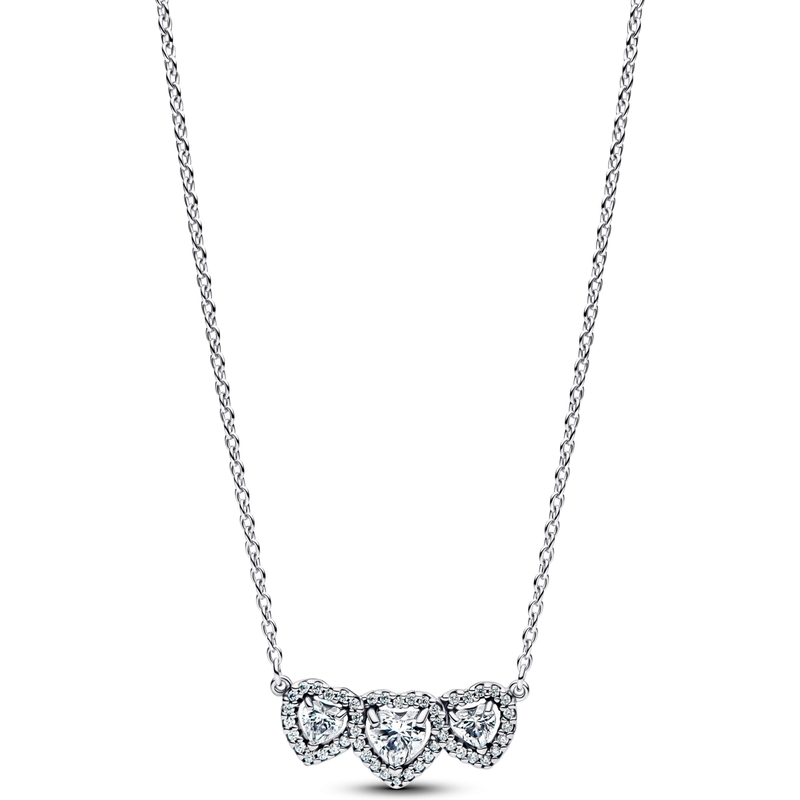 PANDORA 394412C01-45 Zilveren ketting met hartjes trilogie hanger
