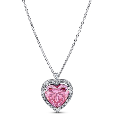 PANDORA 394414C01-45 Timeless ketting roze zirkonia halo hart