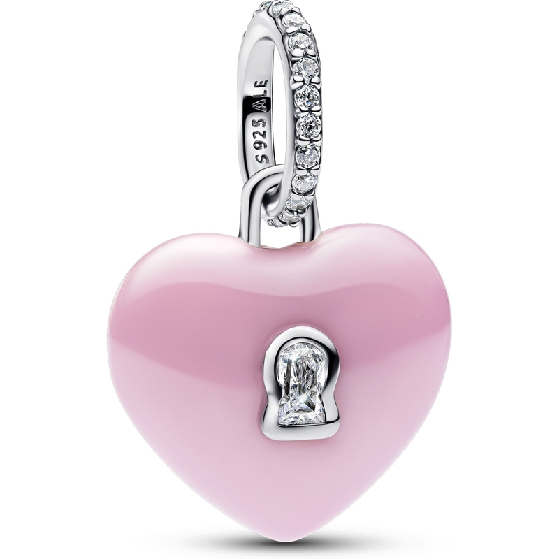 PANDORA 794424C01 Roze keramisch hart hangslot hangende bedel