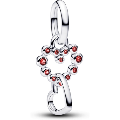 PANDORA 794435C01 Verbonden harten rode stenen bedel