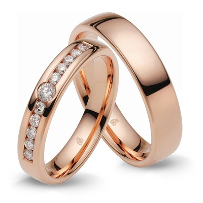 Rauschmayer RM-30 14k roségouden trouwringen met 0,37 ct diamant