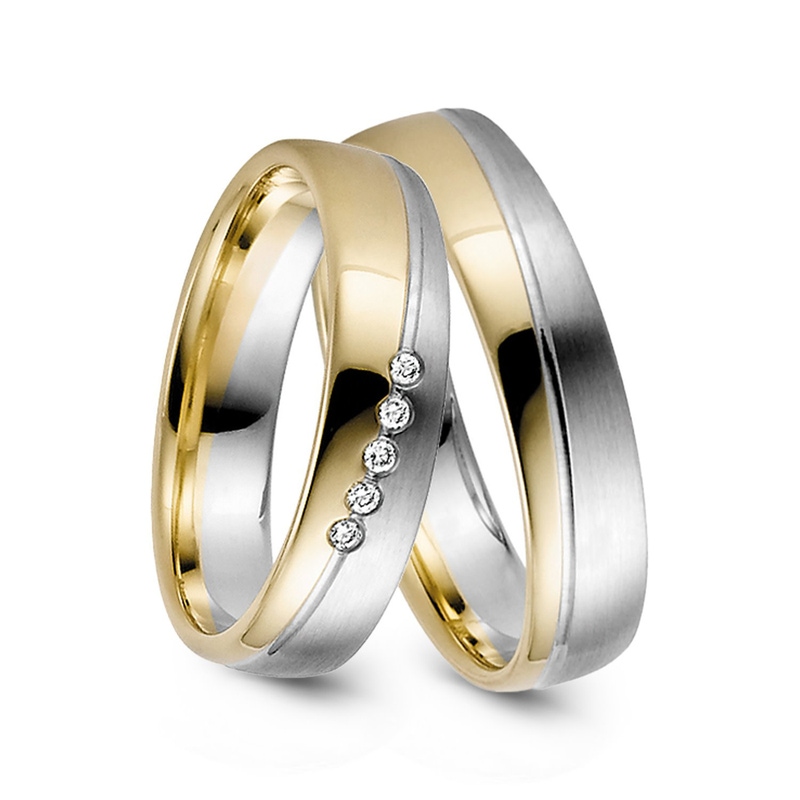 Rauschmayer RM-25 14k goud met platina trouwringen met 0,05 ct diamant