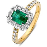 RG438190 14k bicolor gouden halo ring met smaragd en 056 ct diamant