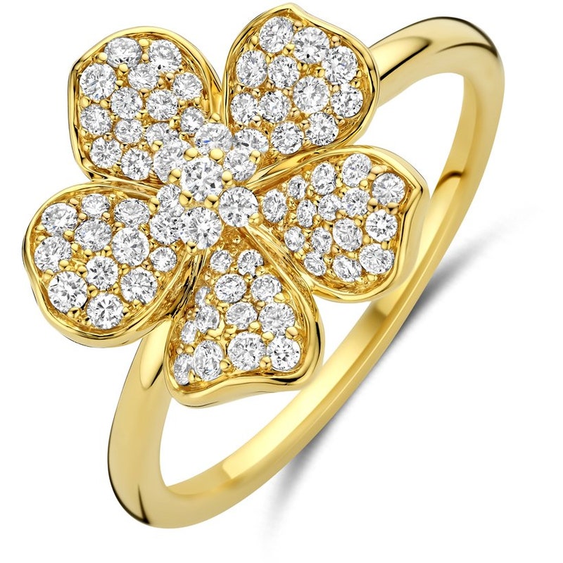 ring bloem diamant 050ct h si 14K geelgoud