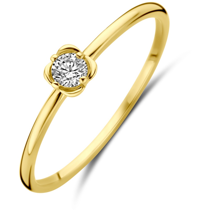 ring bloem en zirkonia 14K geelgoud