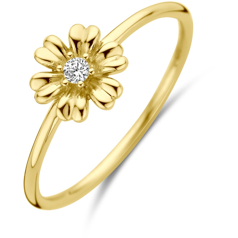 ring bloem en zirkonia 14K geelgoud