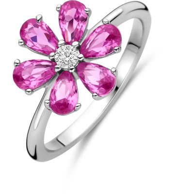 ring bloem wit en roze zirkonia zilver gerhodineerd