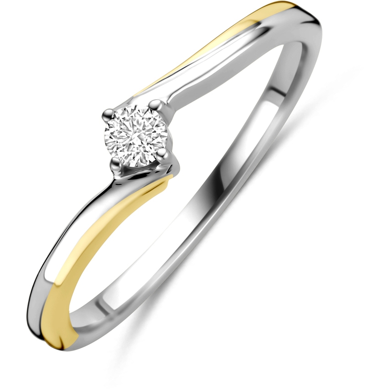 ring diamant 010ct h si 14K bicolor goud geelwit