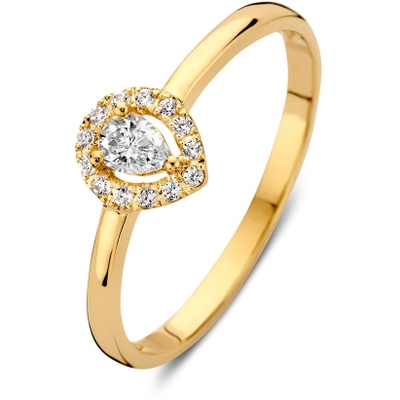 RH128033 14k gouden halo ring met zirkonia peervorm