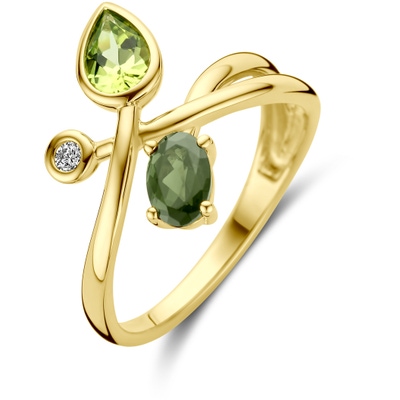 ring groen toermalijn peridot en diamant 003ct h si 14K geelgoud