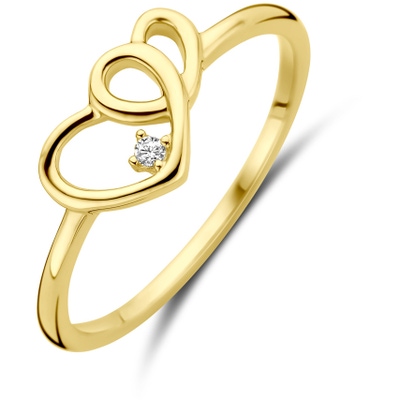 ring hartjes en zirkonia 14K geelgoud