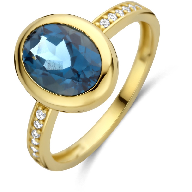 ring london blue topaas diamant 007ct h si 14K geelgoud