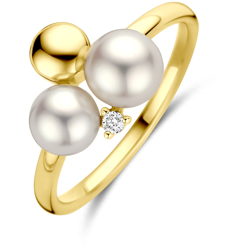 ring parels en diamant 002ct h si 14K geelgoud