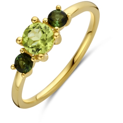 ring peridot en groen toermalijn 14K geelgoud