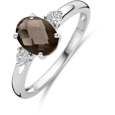 ring rookkwarts en zirkonia zilver gerhodineerd