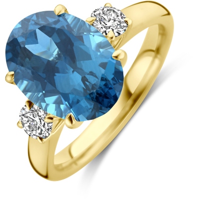ring trilogie lab grown london blue topaas en diamant 035ct h si 14K geelgoud