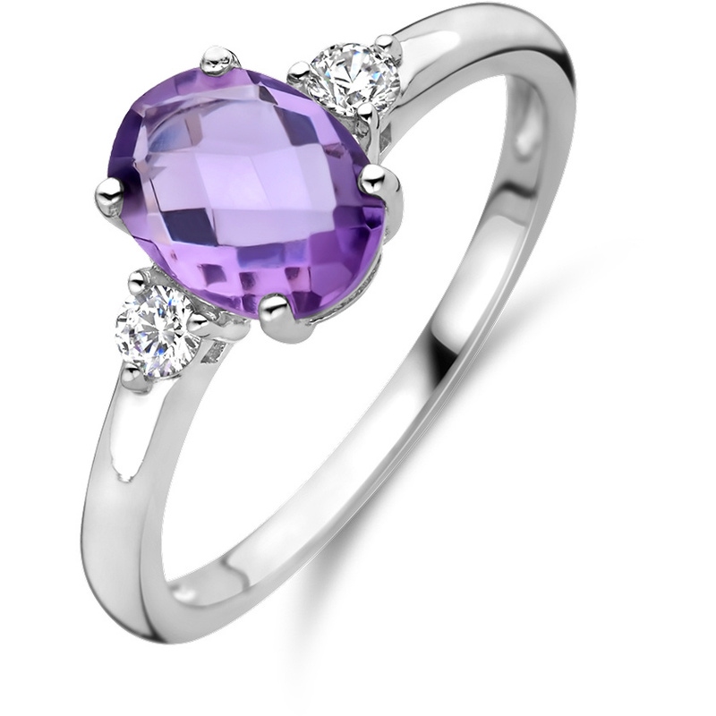 ring trilogie zirkonia en amethist zilver gerhodineerd