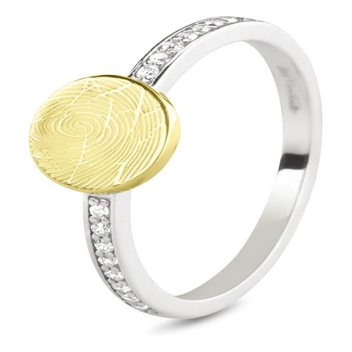 See You 459 SR Zilveren ring met 14k goud en zirkonia en vingerafdruk