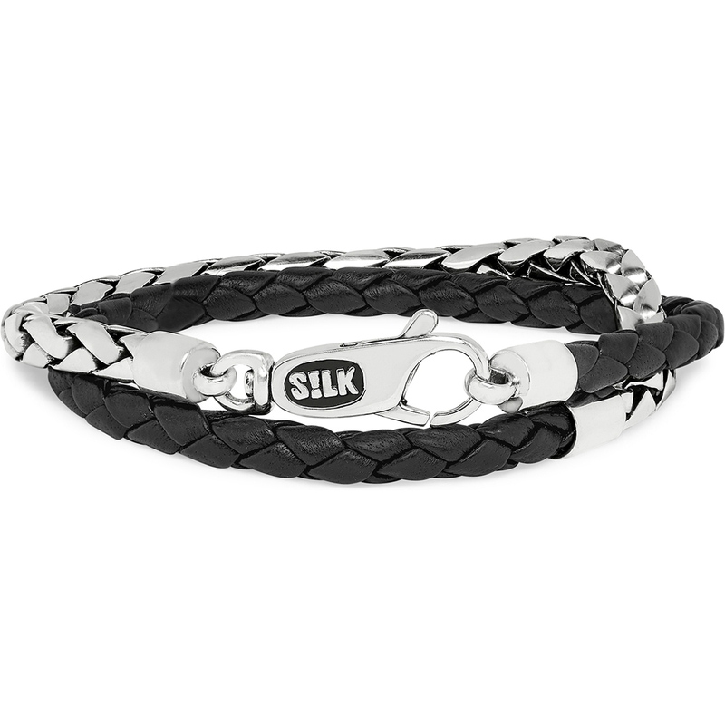 SILK Jewellery 265BLK Fox zilver en leren armband