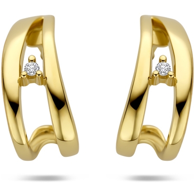 stekeroorringen diamant 002ct 2x 001ct h si 14 mm 14K geelgoud