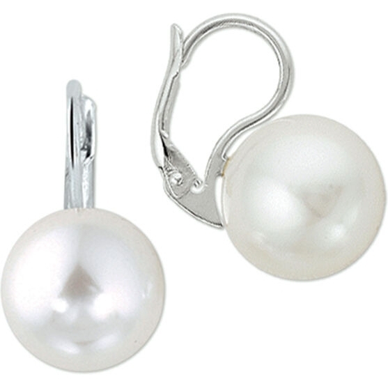 885436 Zilveren oorhangers met parel brisurehaak