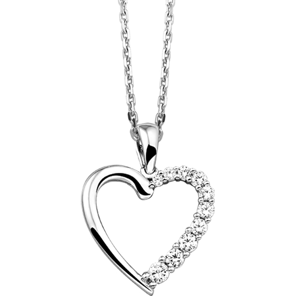 885017 Zilveren ketting met hartje zirkonia 41-45 cm