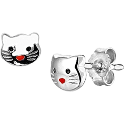 oorknoppen poes zilver gerhodineerd