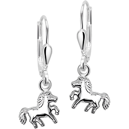 885454 Zilveren oorhangers paard 24 mm