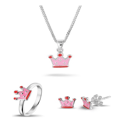 Treasure Collection zilveren meisjes sieradenset kroontje met ring