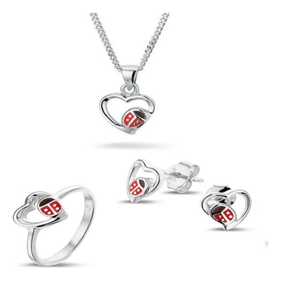 Treasure Collection zilveren meisjes sieradenset lieveheersbeestje met ring