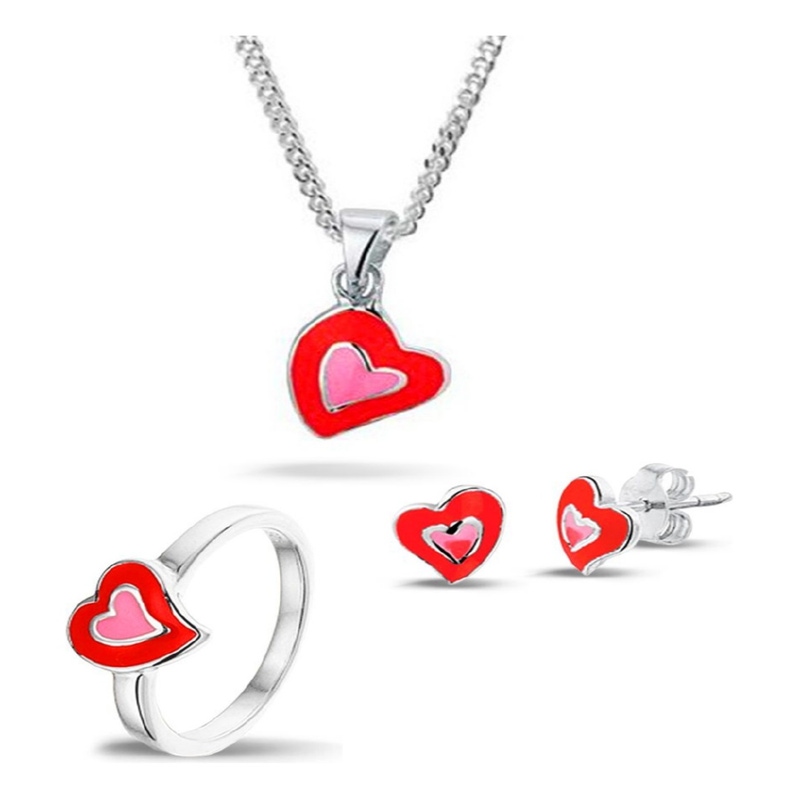 Treasure Collection zilveren meisjes sieradenset hartje met ring