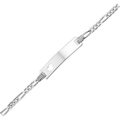 graveerarmband hart figaro plaat 42 mm 9 - 11 cm zilver gerhodineerd