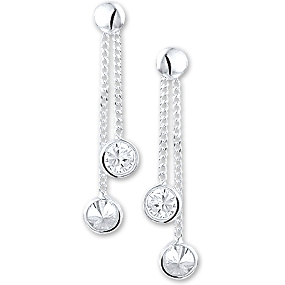 884589 Zilveren oorhangers met zirkonia 28 mm