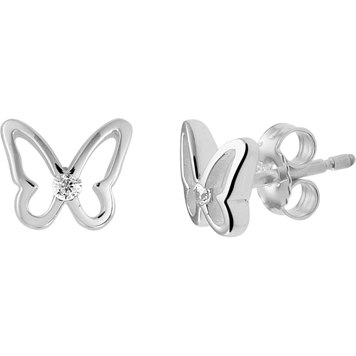 885460 Zilveren oorknopjes vlinder met zirkonia