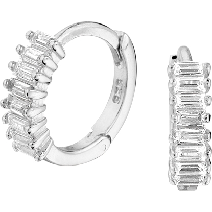 884607 Zilveren klapcreolen met zirkonia 10 mm