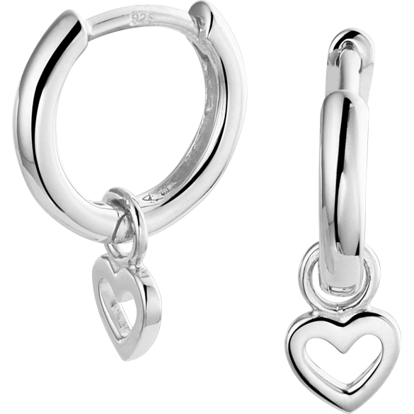 884050 Zilveren oorringen met hanger hartje 17 mm