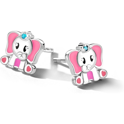 oorknoppen emaille olifant blauw zirkonia zilver gerhodineerd