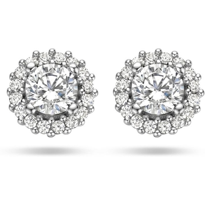 oorknoppen zirkonia halo zilver gerhodineerd