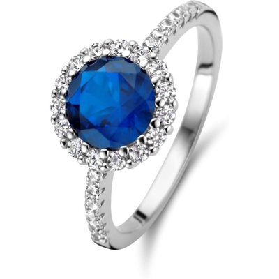 Treasure Collection 883365 Zilveren ring met blauw zirkonia halo