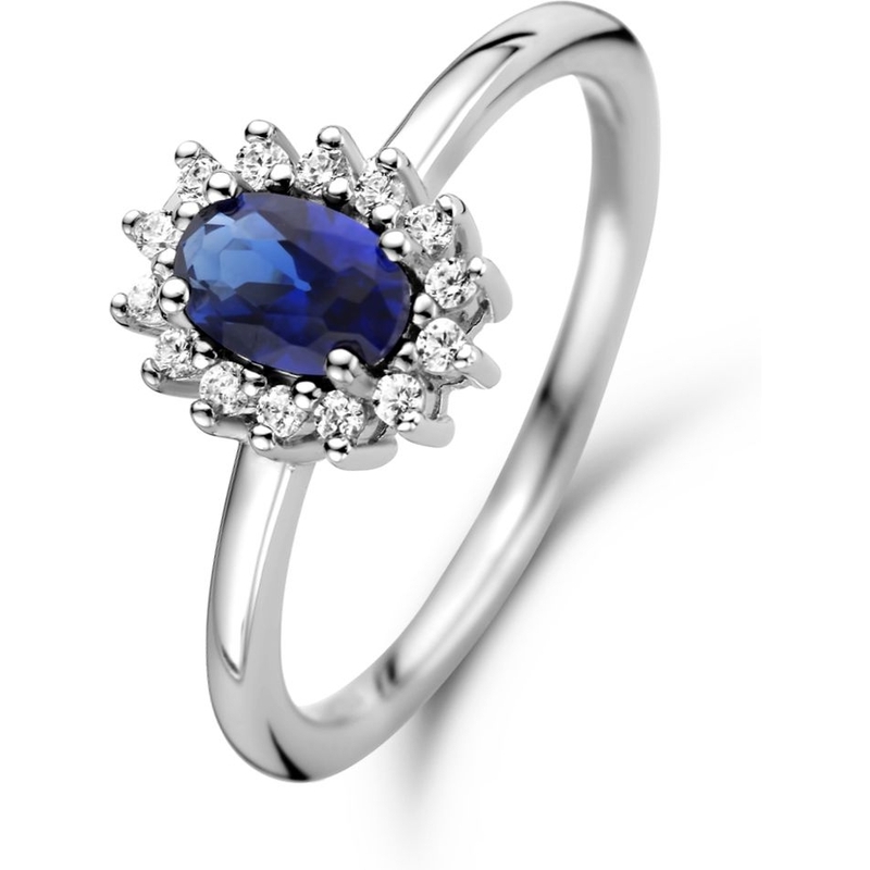 Treasure Collection 883641 Zilveren ring met saffier en zirkonia halo
