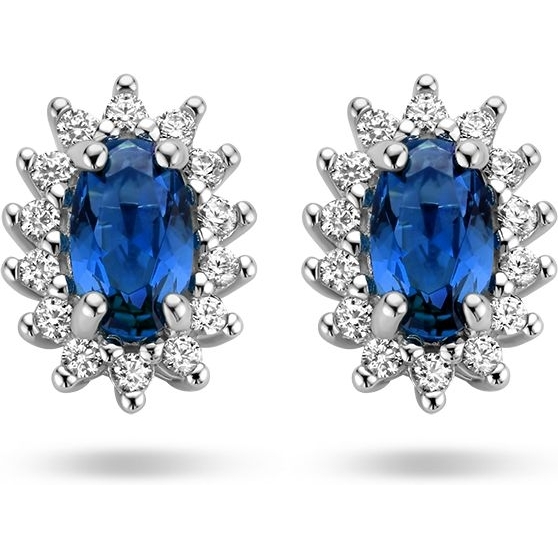Treasure Collection 883639 Zilveren oorknopjes met saffier en zirkonia halo