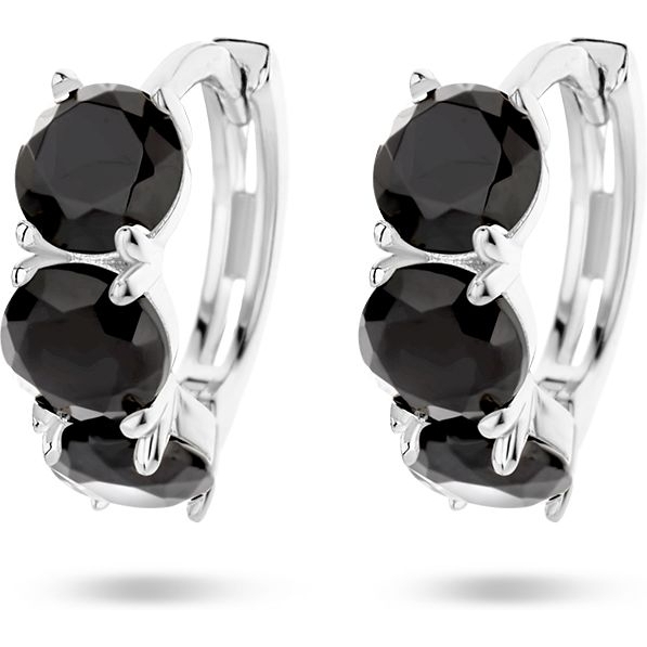Treasure Collection 883562 Zilveren klapcreolen met zwart zirkonia